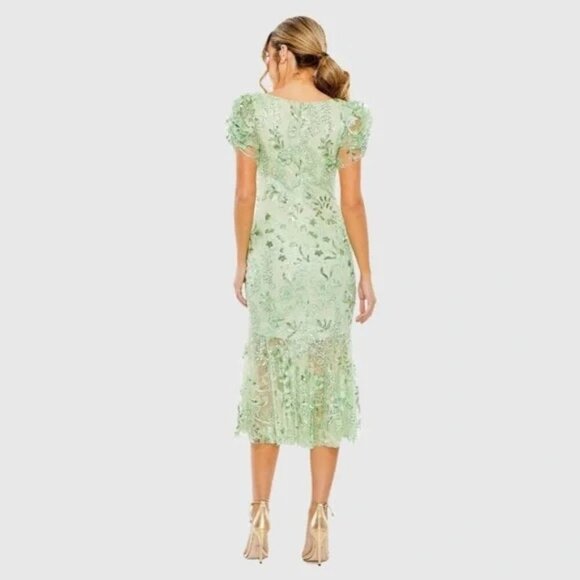 NWT Mac Duggal 68266 Mint Green Midi Dress V Neck Embellished Size 6 Formal - Picture 3 of 7